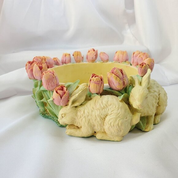 VTG Decorative Easter Rabbit & Tulip Design Bowl Spring Time Planter Candy Dish - Picture 16 of 16